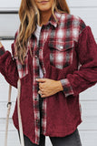 Plaid Patchwork Buttoned Pocket Sherpa Jacket