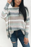 Colorful Striped Crew Collar Hollow-out Knit Sweater