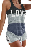 Letter Print Tank & Drawstring Waist Shorts Set
