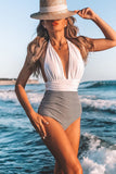 Plunge V Neck Colorblock One-piece Swimsuit