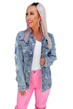 Distressed Buttons Washed Denim Jacket