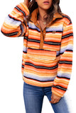 Multicolor Striped Kangaroo Pocket Buttoned Sherpa Sweatshirt