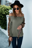 Contrast Leopard Sleeve Off Shoulder Top