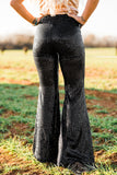 Black Sequins High Waist Flare Pants