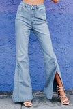 Wide Leg Split Hemline Flared Jeans