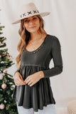 Solid Color Buttons Long Sleeve Babydoll Blouse