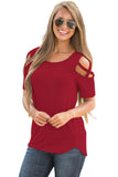 Burgundy Crisscross Cold Shoulder Short Sleeve Shirt