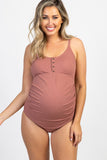 Ribbed Snap Front One-piece Maternity Swimsuit