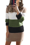 Khaki Color Block Sweater Dress