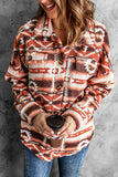 Pink Tribal Print Pocket Buttoned Sherpa Jacket