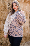 Plus Size Leopard Color Block Asymmetrical Cold Shoulder Top
