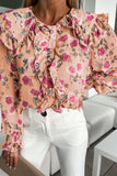 Pink Floral Cape Ruffles Elastic Wrist Shirt