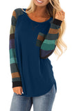 Color Block Striped Pocket Long Sleeve Top