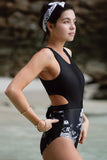 Printed Zipped Racerback Maillot