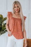 Floral Print Smocked Flounce Sleeveless Top