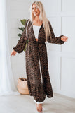 Leopard Print Tie Waist Open Front Kimono Beach Cover Up