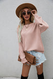 Crew Neck Buttons Drop Shoulder Pullover Sweater