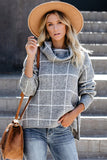 Beige Grid Pattern Turtleneck Sweater