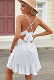 White Lace Splicing Criss Cross Lace-up V Neck Cami Dress