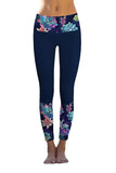 Navy Floral Printed Details Leggings Yoga Pants