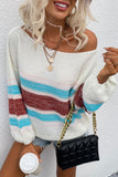 Block Knitted Drop Shoulder Pullover Sweater