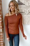 Knit One Shoulder Long Sleeve Pullover Top