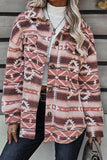 Tribal Print Pocket Buttoned Sherpa Jacket