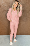 Thermal Waffle Knit Long Sleeve Loungewear Set