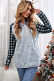 Plaid Splicing Kangaroo Pocket Buttoned Hoodie