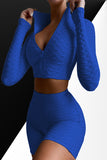 Two-piece Solid Zipper Up Workout Sports Wear