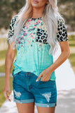 Leopard Tie-dye Splicing Short Sleeve Top