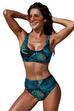 U-neckline High Waist Tropical Bikini