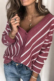 Khaki V Neck Stripe Long Sleeve Cardigan