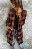Brown Turn-down Collar Plaid Shirt Coat