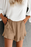 Khaki High Waist Pocketed Ruffle Shorts
