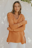 Distressed Seam Trim Waffle Knit Top