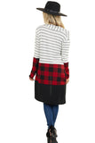 Plaid Colorblock Striped Cardigan