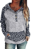 Color Block Leopard Long Sleeves Gray Hoodie