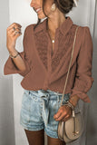 Floral Lace Hollow-out Splicing Crinkled Shirt
