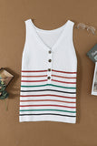 V Neck Striped Pattern Knit Tank Top with Buttons