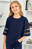 Girl's 3/4 Bell Sleeve Mesh Panel Blouse