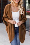 Waffle Knit Open Front Rounded Hem Cardigan