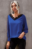V Neck Lace Patchwork Green Blouse