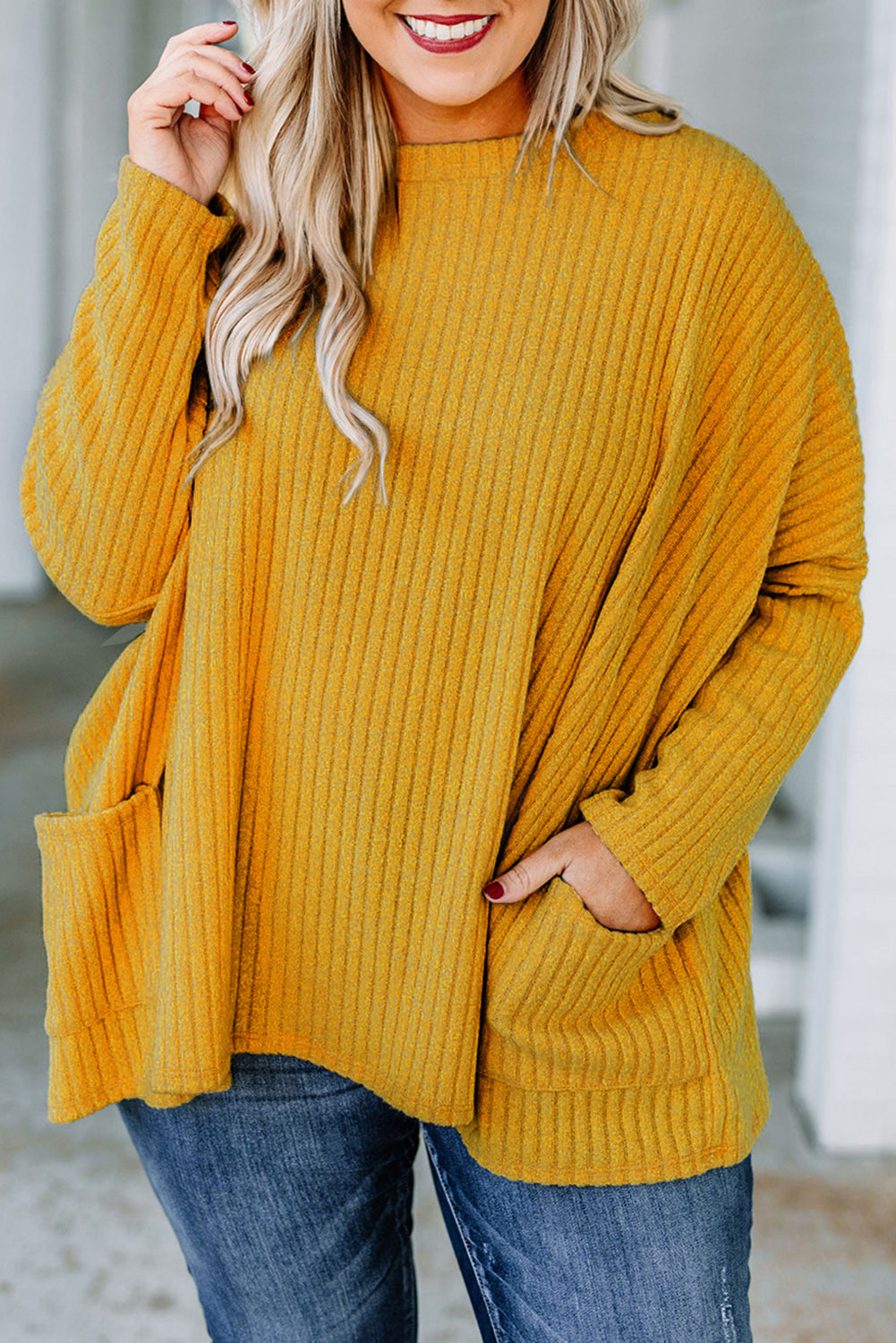 Plus Size Striped Textured Pocketed Top
