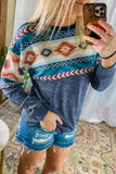 Aztec Geometric Western Cowgirl Sweatshirt