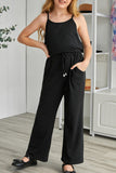 Black Spaghetti Strap Wide Leg Girls Jumpsuit