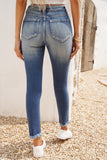 High Rise Distressed Raw Hem Skinny Jeans