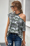 Camouflage Pattern Cut out Shoulder T-shirt