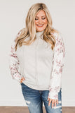 Plus Size Floral Raglan Sleeve Striped Hoodie