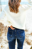 White Waffle Knit Hollow-out Eyelet Pullover Sweater